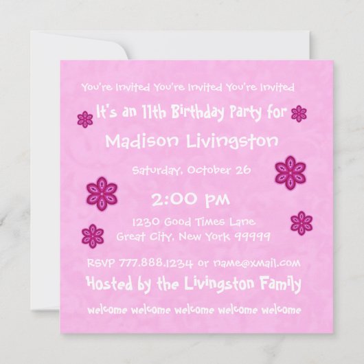 11e verjaardag roze bloemen meisje aangepaste naam kaart (Achterkant)