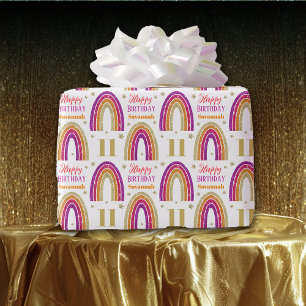 11e Verjaardag Roze Glitter Custom Name Cadeaupapier