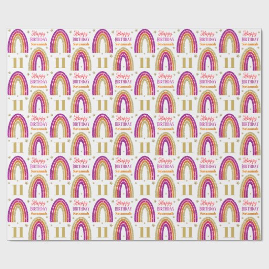 11e Verjaardag Roze Glitter Custom Name Cadeaupapier (Vlak)