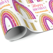 11e Verjaardag Roze Glitter Custom Name Cadeaupapier (Rol Hoek)