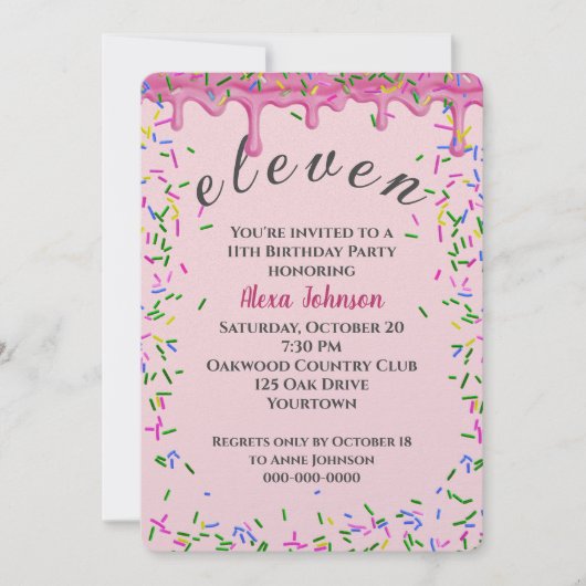 11e verjaardag roze ijsjes en strooisel kaart (Voorkant)