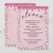 11e verjaardag roze ijsjes en strooisel kaart (Voorkant / Achterkant)