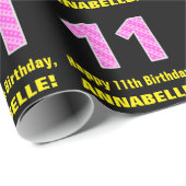 11e verjaardag: roze strepen en harten "11" + naam cadeaupapier (Rol Hoek)