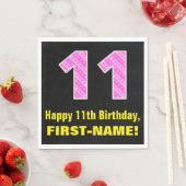 11e verjaardag: roze strepen en harten "11" + naam servet (Insitu)