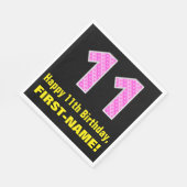 11e verjaardag: roze strepen en harten "11" + naam servet (Hoek)