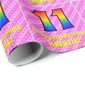 11e verjaardag: roze strips & harten, regenboognr. cadeaupapier (Rol Hoek)