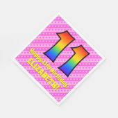 11e verjaardag: roze strips & harten, regenboognr. servet (Hoek)