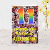 11e verjaardag; rustieke herfstbladeren; regenboog kaart (Gele Bloem)