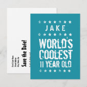 11e verjaardag 's werelds coolste 11-jarige Blauwg Aankondigingskaart (Voorkant / Achterkant)