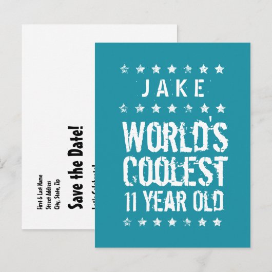 11e verjaardag 's werelds coolste 11-jarige Blauwg Aankondigingskaart (Voorkant / Achterkant)