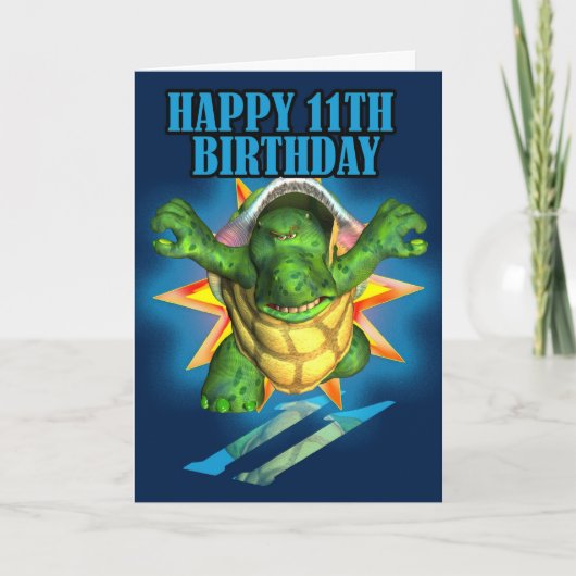 11e Verjaardag Schildpad Kaart, Happy 11e Verjaard Kaart (Voorkant)