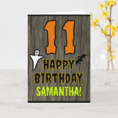 11e verjaardag: Spooky Halloween Theme, Aangepaste Kaart (Gele Bloem)