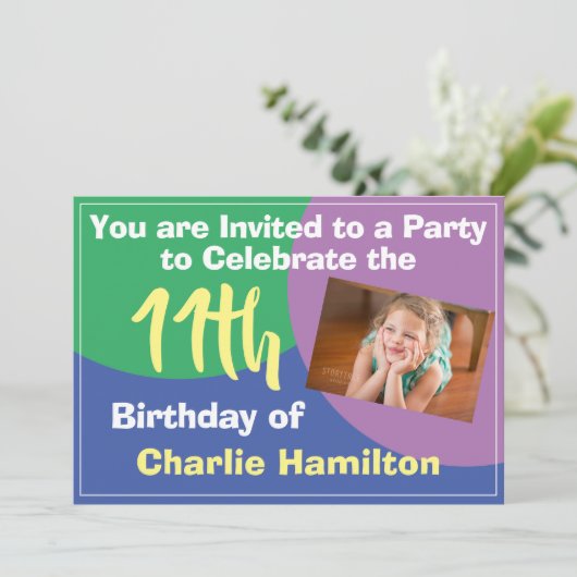 11e verjaardag uitnodiging met foto (Staand voorkant)