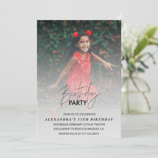 11e verjaardag uitnodiging Verjaardagsfeest Foto G (Staand voorkant)