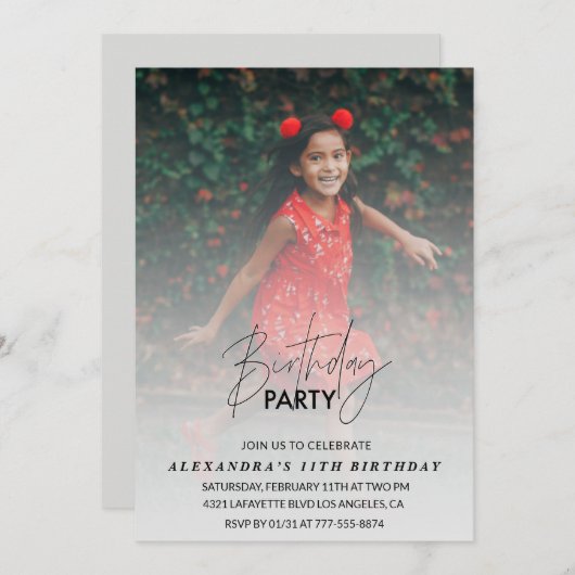 11e verjaardag uitnodiging Verjaardagsfeest Foto G (Voorkant / Achterkant)