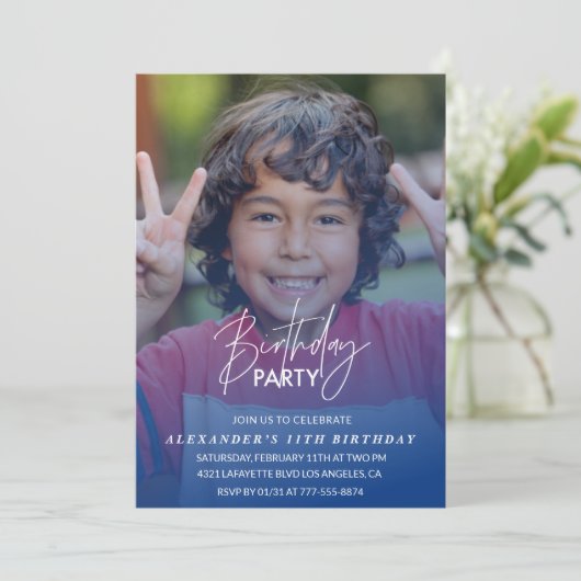 11e verjaardag uitnodiging Verjaardagsfeest Foto j (Staand voorkant)