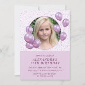 11e verjaardag Uitnodigingen Ballonnen Foto Paarse (Voorkant)