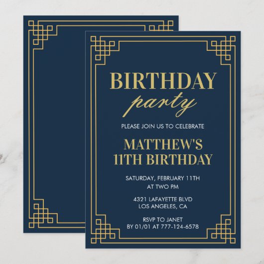 11e verjaardag uitnodigingen Verjaardagsfeest jong (Voorkant / Achterkant)