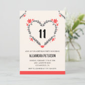 11e verjaardag uitnodigingen voor haar bloemenhart (Staand voorkant)