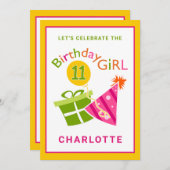 11e verjaardag van het roze meisje kaart (Voorkant / Achterkant)