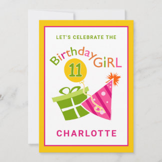 11e verjaardag van het roze meisje kaart