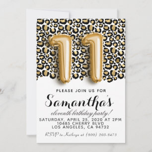 11e verjaardag van Leopard Animal Print Invitation Kaart