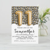 11e verjaardag van Leopard Animal Print Invitation Kaart (Staand voorkant)
