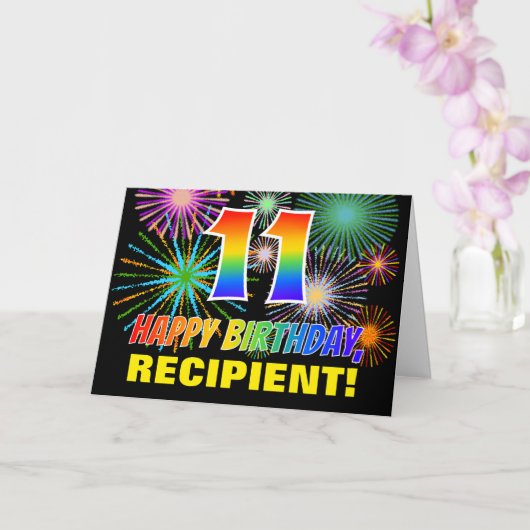 11e verjaardag: Vet, Plezier, Vuurwerk, Regenboog Kaart (Orchidee)