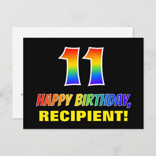 11e verjaardag: Vet, Vun, eenvoudig, regenboog 11 Briefkaart (Voorkant / Achterkant)