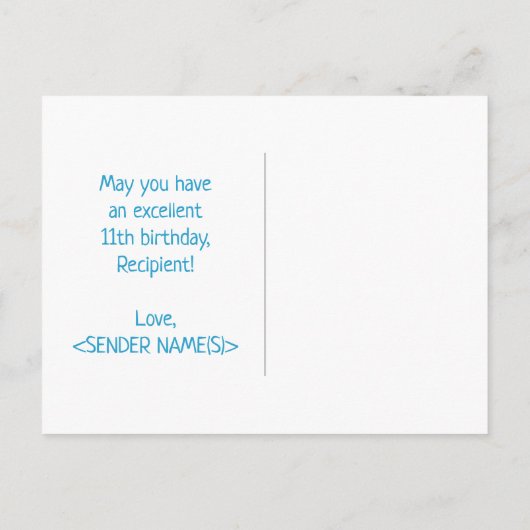 11e verjaardag: Vet, Vun, eenvoudig, regenboog 11 Briefkaart (Achterkant)