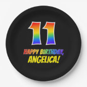 11e verjaardag: Vet, Vun, eenvoudig, regenboog 11 Papieren Bordje (Voorkant)