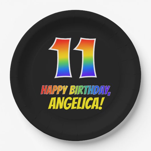 11e verjaardag: Vet, Vun, eenvoudig, regenboog 11 Papieren Bordje (Voorkant)