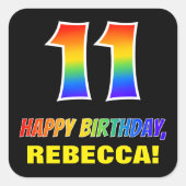 11e verjaardag: Vet, Vun, eenvoudig, regenboog 11 Vierkante Sticker (Voorkant)