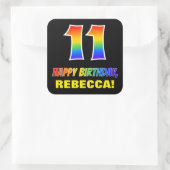 11e verjaardag: Vet, Vun, eenvoudig, regenboog 11 Vierkante Sticker (Tas)