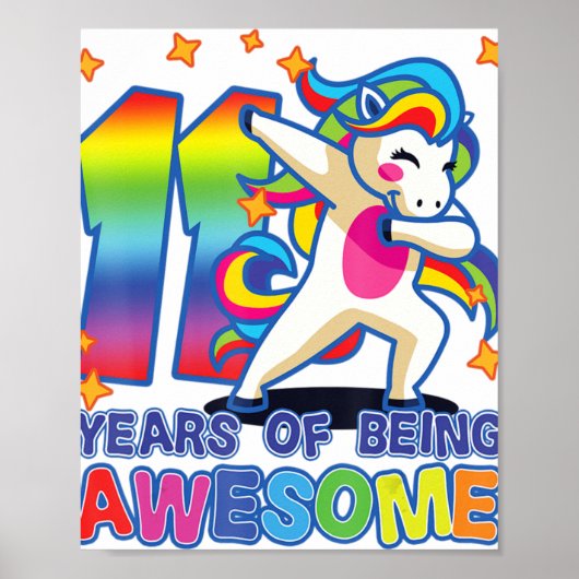 11e verjaardag, voor meisjes, Unicorn, 11 jaar bie Poster (Voorkant)