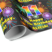 11e verjaardag: vuurwerk, regenboogblik # "11" cadeaupapier (Rol Hoek)