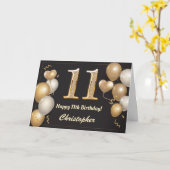 11e verjaardag Zwarte en gouden ballonnen Verjaard Kaart (Gele Bloem)