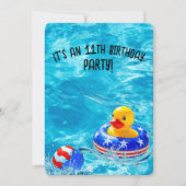 11e verjaardag zwembad feest met gele eend kaart (Voorkant)
