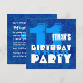 11e Verjaardagsfeest BLUE Grunge Z03B Kaart (Voorkant / Achterkant)
