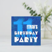 11e Verjaardagsfeest BLUE Grunge Z03B Kaart (Staand voorkant)