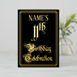 11e verjaardagsfeest — Fantasievol script & aangep Folie Uitnodiging