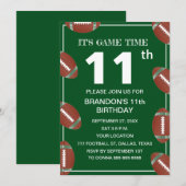 11e Verjaardagsfeest Football Groene Sport Kinder  Kaart (Voorkant / Achterkant)