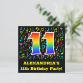 11e verjaardagsfeest: leuke muzieksymbolen, regenb kaart (Staand voorkant)