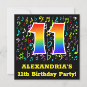 11e verjaardagsfeest: leuke muzieksymbolen, regenb kaart (Voorkant)
