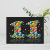 11e verjaardagsfeest, met bubbels en ballen kaart (Staand voorkant)