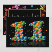 11e verjaardagsfeest, met bubbels en ballen kaart (Voorkant / Achterkant)