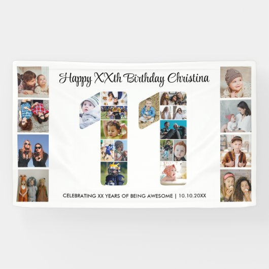 11e verjaardagsfeest Nummer 11 fotocollage Spandoek (Horizontaal)