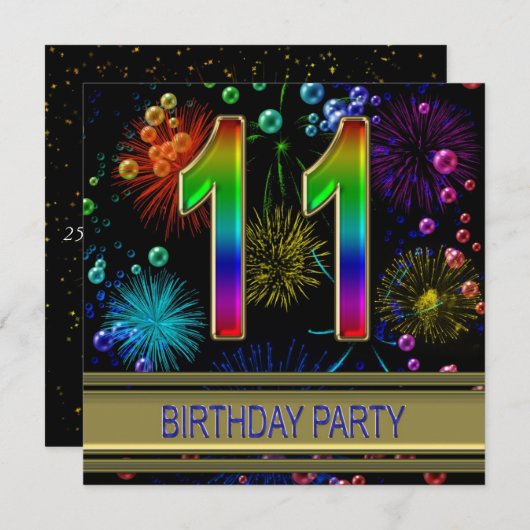 11e verjaardagsfeest Uitnodiging met bubbels (Voorkant / Achterkant)