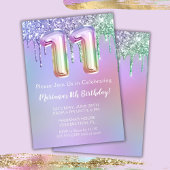 11e verjaardagsfeest uitnodiging paars roze glitte