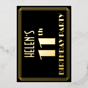 11e verjaardagsfeestje: Art Deco-look “11”, met na Folie Uitnodiging